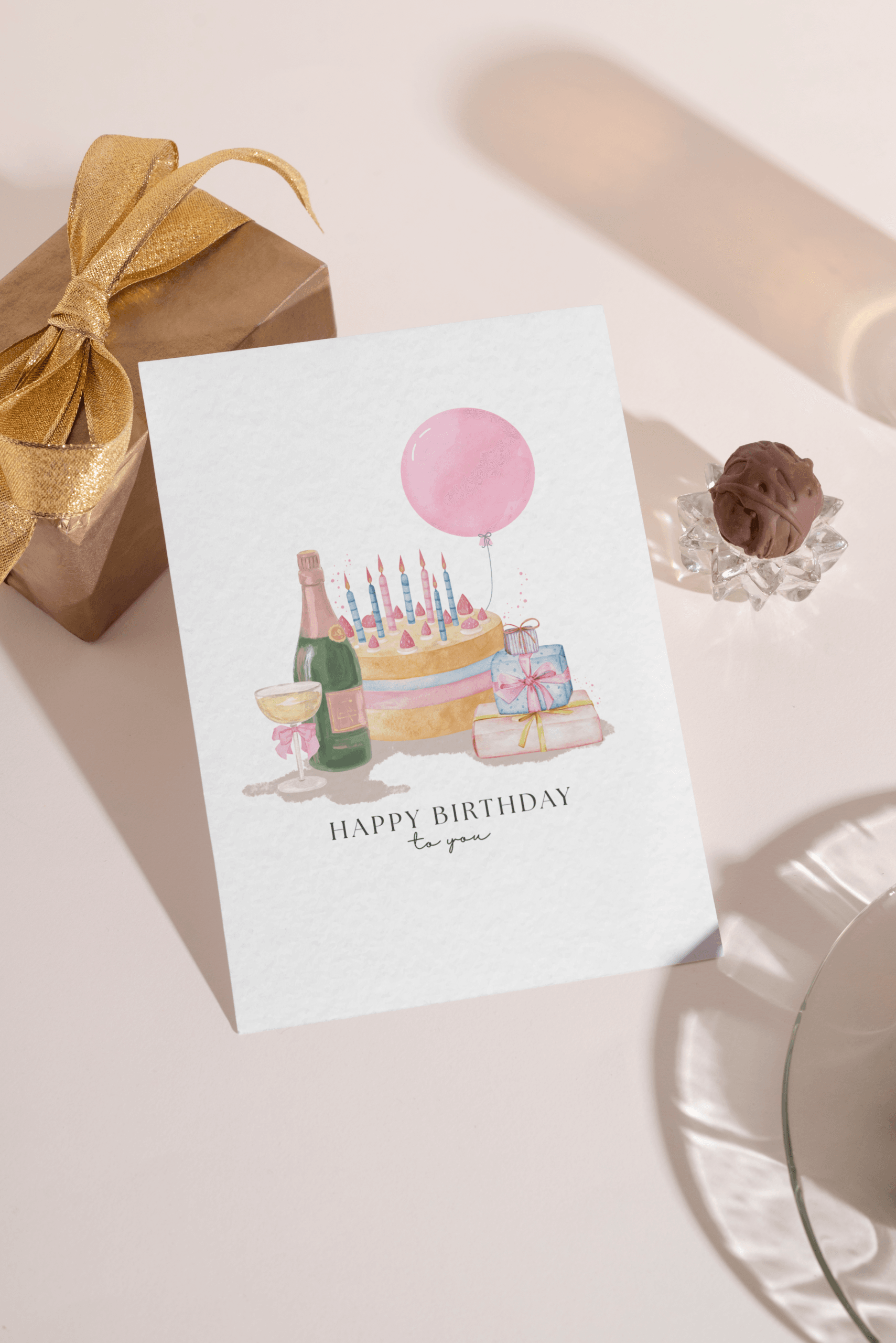 Kartka Champagne and cake